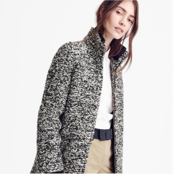 J. Crew Italian Wool Lodge Coat in Ivory/Black Speckled Boucle, Size 6 - Picture 6 of 14